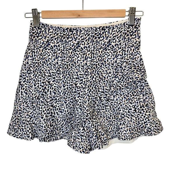 Express Women's 00 Animal Print White Black Faux Wrap Skirt Skort Linen Blend - Picture 1 of 11